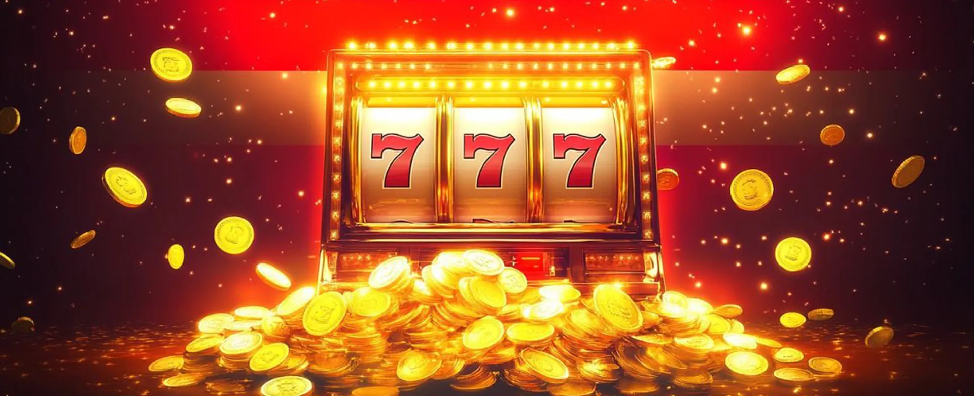 Dynamic scene of 777 online casino gaming with vibrant lights and lucky symbols
