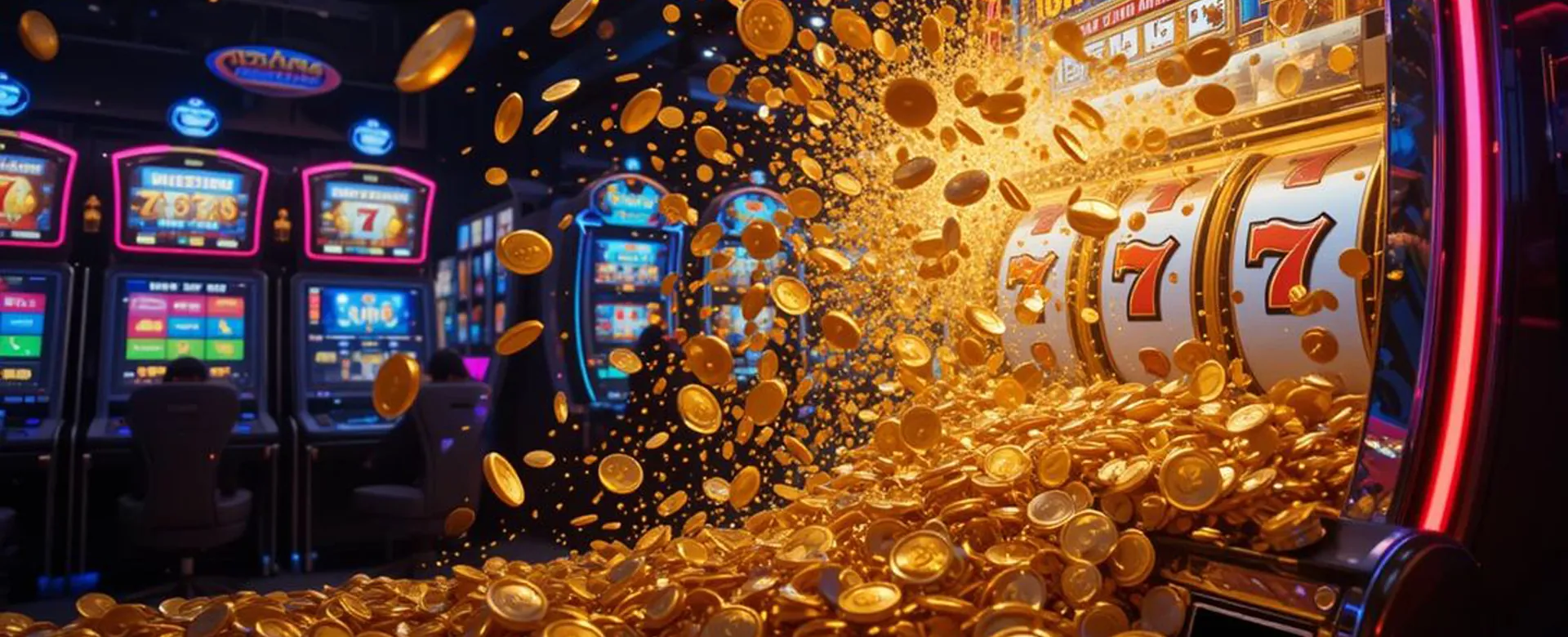 A dynamic image of a winning 777 slot machine with golden coins exploding, representing epic wins at 777 Casino PH.